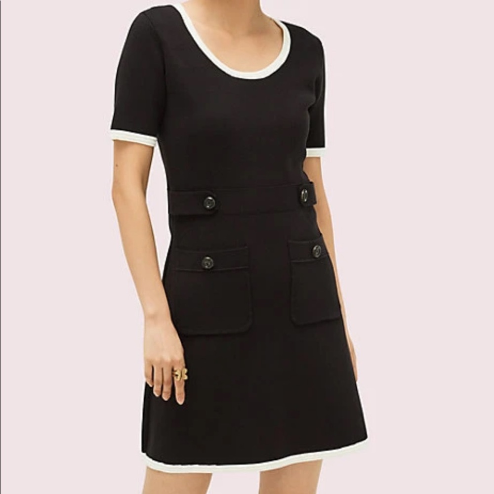 $398 Kate Spade RARE Patch Pocket Dress NWT Large, Black w/ White Trim